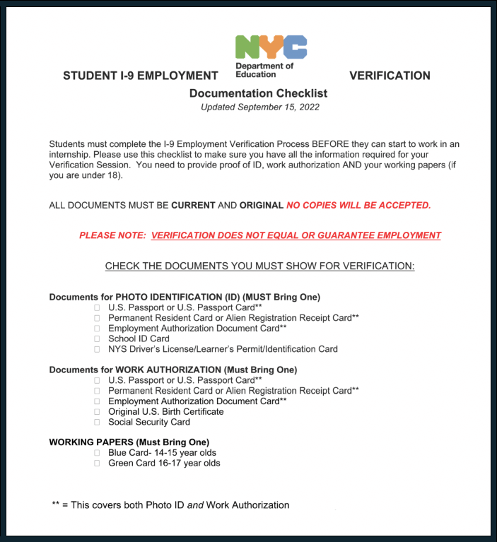 SEV checklist document