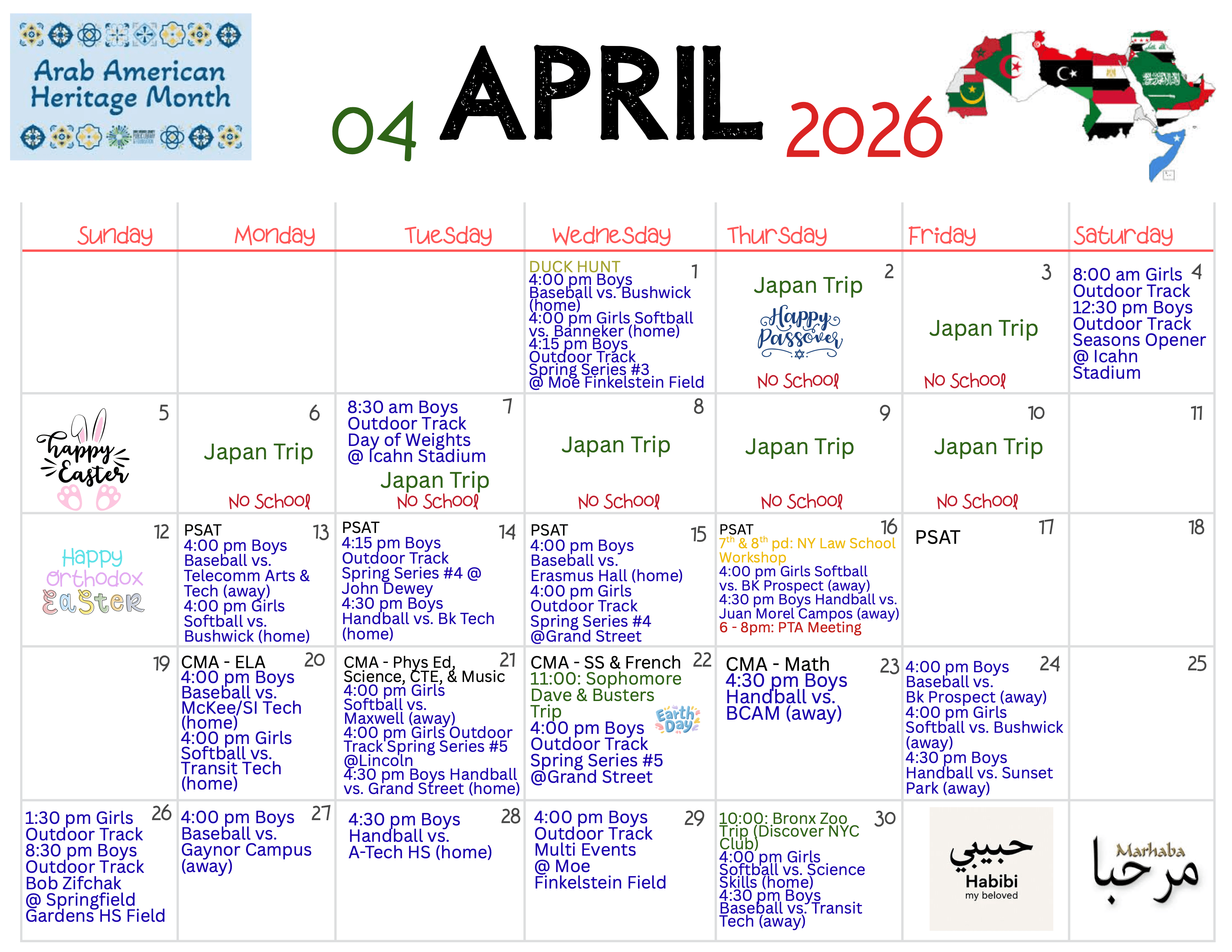 monthly calendar